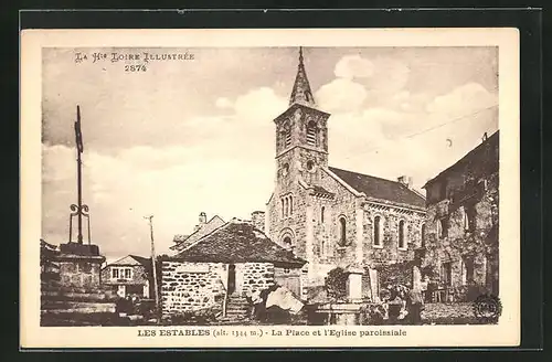 AK Les Estables, La Place et l`Eglise paroissiale