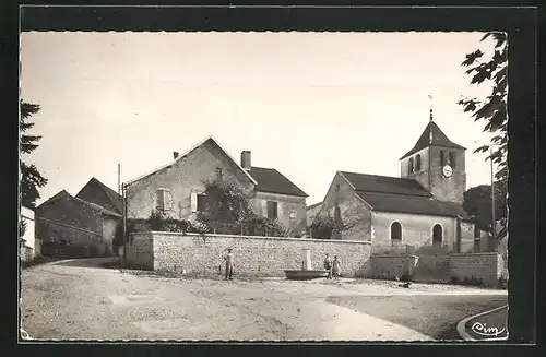 AK Vincelles, La Place, Ortspartie mit Kirche