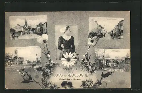 AK Lucs-sur-Boulogne, Ansichtskartenmotive, Collage mit Blumen