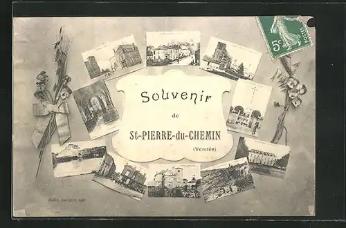 AK St-Pierre-du-Chemin, Souvenir, Collage aus Ansichtskartenmotiven