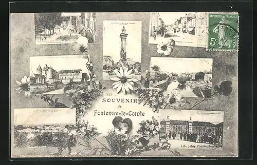 Passepartout-AK Fontenay-le-Comte, Panorama und Ortspartien als Postkarten