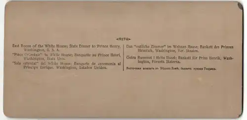 Stereo-Fotografie H. C. White Co., North Bennington, VT, Ansicht Washington, DC, State Dinner at White House