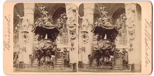 Stereo-Fotografie Fotograf unbekannt, Ansicht Bruxelles, Kathedrale St. Gudula