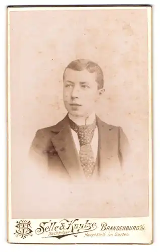Fotografie A. Tietz & H. Schweitzer, Brandenburg a / H., Portrait junger Herr im Anzug mit Krawatte