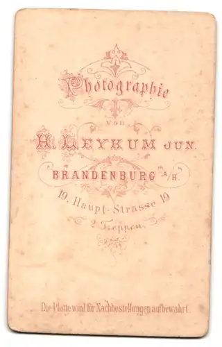 Fotografie H. Eykum, Brandenburg a. H., Frau mit Kreuzhalskette in dekorativer Tracht