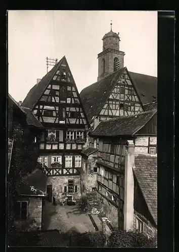 AK Dinkelsbühl, Ortspartie mit alten Häusern und Kirche