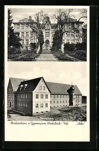 AK Windsbach / Mfr., Altes Heim mit Park, Studienheim & Gymnasium, Neues Heim