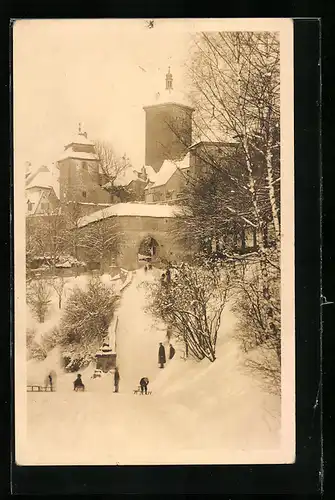 AK Rothenburg o. T., Koboldzellertor im Winterglanz