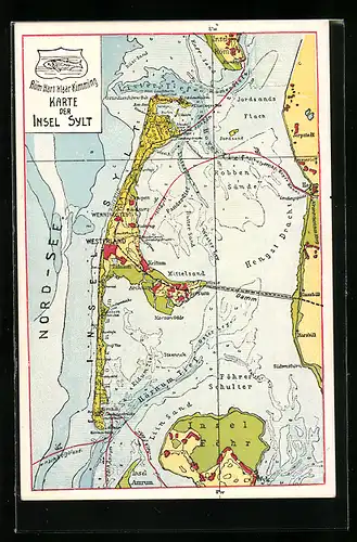 AK Westerland, Landkarte der Insel Sylt und Umgebung