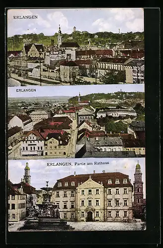 AK Erlangen, Rathaus, Altstadtmotiv und Ortsansicht