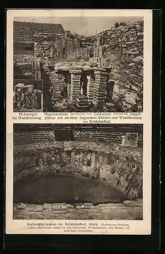AK Römer-Kastell Abusina bei Einig, Kaltwasserwanne im Soldatenbad, Hypokaustum und Caldarium