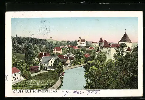 AK Schwertberg, Flusspartie mit Ansicht der Ortschaft