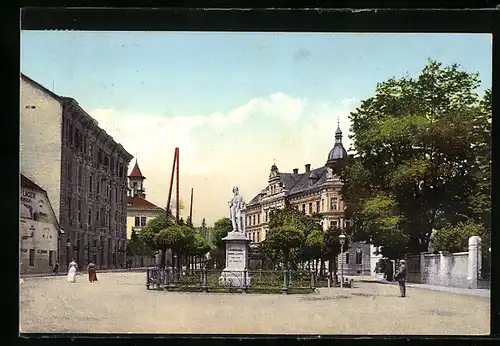 AK Villach, Hans Gasserplatz mit Statue