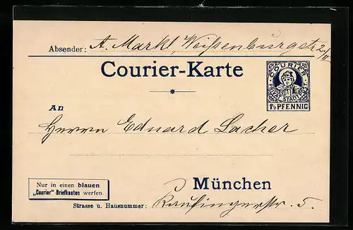 AK München, Courier-Karte, Private Stadtpost