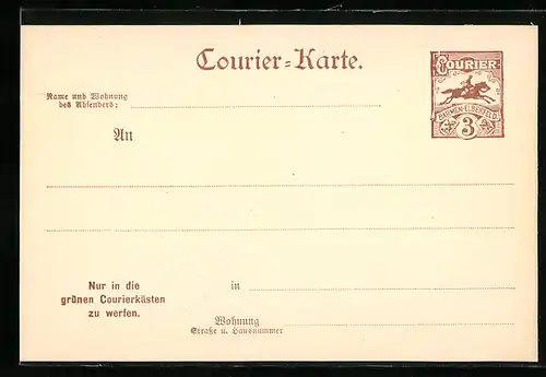 AK Barmen Elberfeld, 3 Pfg. Courier-Karte, Private Stadtpost, Nur in die grünen Courierkästen werfen
