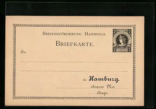 AK Hamburg, Briefbeförderung Hammonia, 2 Pfg., Private Stadtpost