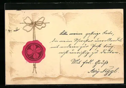 Präge-Lithographie München, Siegel mit Kleeblatt, Private Stadtpost, Courier