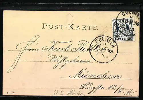 Präge-Lithographie München, Siegel mit Kleeblatt, Private Stadtpost, Courier