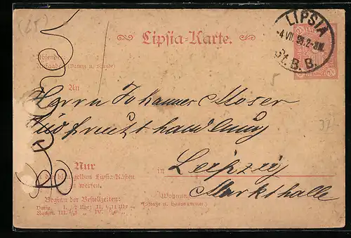 AK Leipzig, Lipsia-Karte, Private Stadtpost, Vorläufer 1895