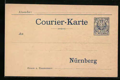 AK Nürnberg, Courier-Karte, Private Stadtpost, 1 1 /2 Pfennig