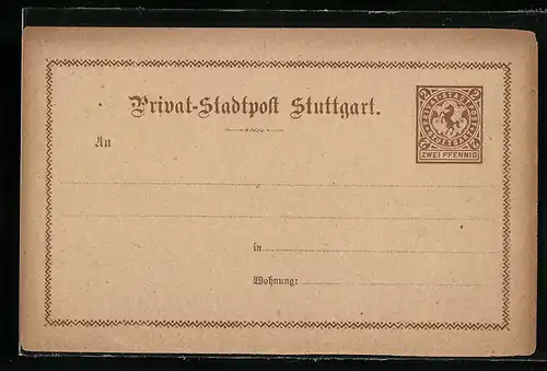 AK Stuttgart, Private Stadtpost, 2 Pfg.