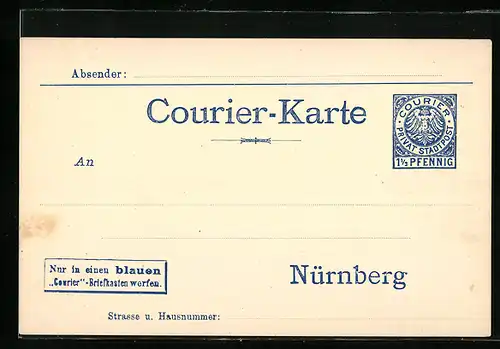 AK Nürnberg, Courier-Karte, Private Stadtpost, 1 1 /2 Pfennig