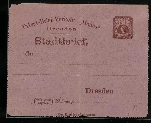 AK Dresden, Privat-Brief-Verkehr Hansa, Stadtbrief, Private Stadtpost