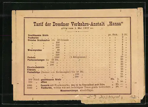 AK Dresden, Verkehrsanstalt Hansa, Private Stadtpost