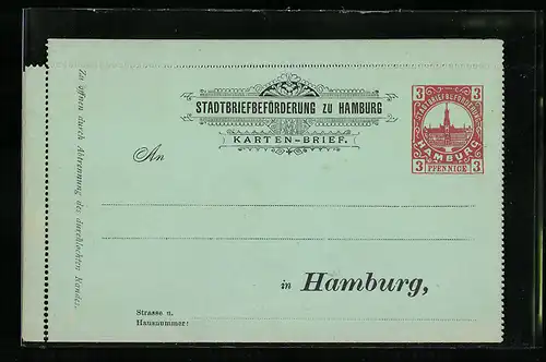 AK Hamburg, Karten-Brief der Stadtbriefbeförderung, Private Stadtpost