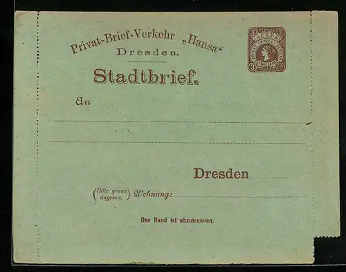 AK Dresden, Stadtbrief, Privat-Brief-Verkehr Hansa, Private Stadtpost