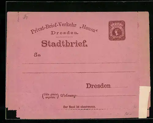 AK Dresden, Stadtbrief, Privat-Brief-Verkehr Hansa, Private Stadtpost