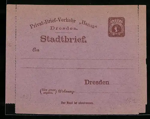 AK Dresden, Stadtbrief, Privat-Brief-Verkehr Hansa, Private Stadtpost