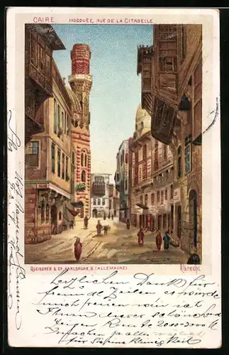 Lithographie Caire, Mosquée, Rue de la Citadelle