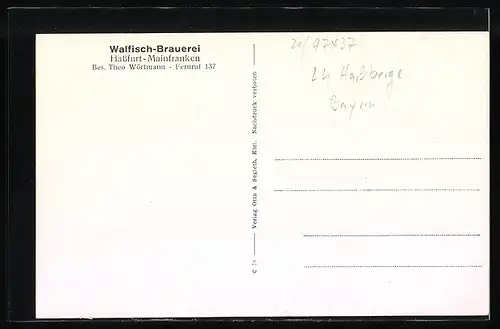 AK Hassfurt /Mainfranken, Gesamtansicht, Walfisch-Brauerei, Innen- und Aussenansicht