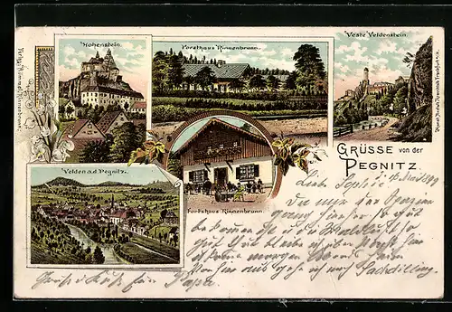 Lithographie Pegnitz, Forsthaus Rinnenbrunn, Hohenstein