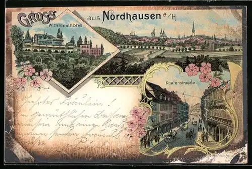 Lithographie Nordhausen a. H., Wilhelmshöhe, Rautenstrasse