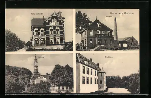 AK Dornum, Molkerei, Villa Schmidt, Vorburg
