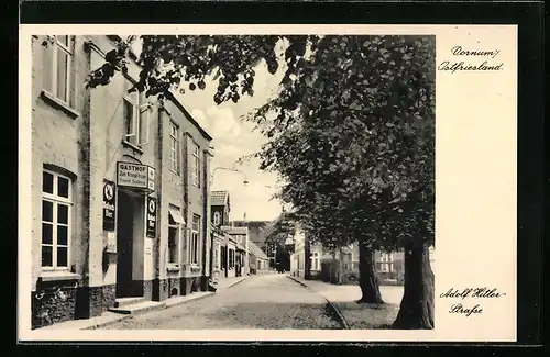 AK Dornum /Ostfriesland, Strasse mit Gasthof Zum Kronprinzen