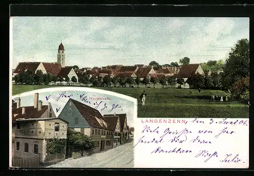 AK Langenzenn, Hauptstrasse von oben, Ortsansicht von einer Wiese aus