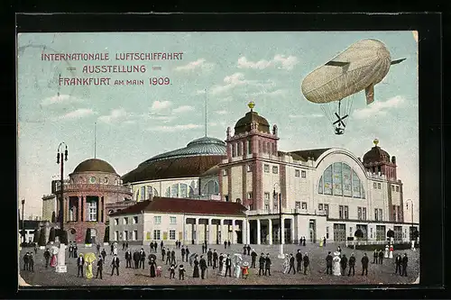 AK Frankfurt am Main, Internationale Luftschiffahrt Ausstellungf 1909, Zeppelin über grossen Platz