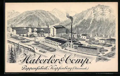 AK Kapfenberg, Pappenfabrik Haberler & Comp. aus der Vogelschau