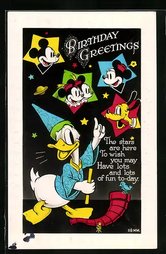 Künstler-AK Geburtstagsgrüsse von Donald Duck und Mickey Maus