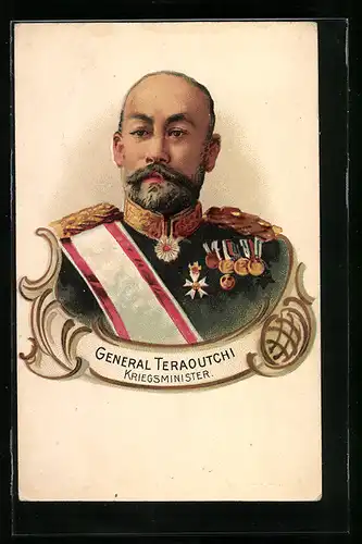 Lithographie General Teraoutchi, Ministre de la Guerre, Russisch-Japanischer Krieg