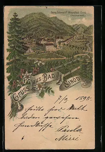 Lithographie Bad Einöd, Georg Schmalzl`s Mineralbad