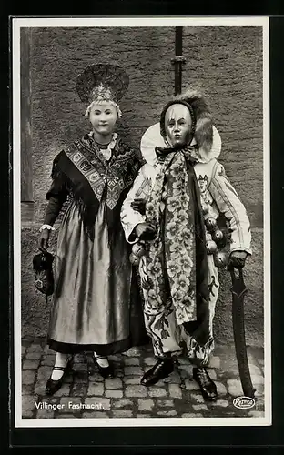 AK Villingen, Bürger in Kostüm zur Fastnacht