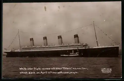 AK Passagierschiff Titanic der White Star Line, gesunken am 15.04.1912 mit 1635 Passagieren an Bord