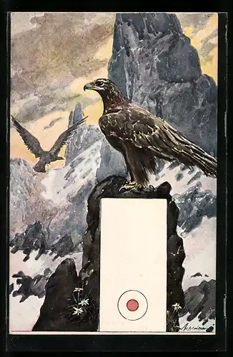 Künstler-AK Zwei Adler zwischen Felsen im Hochgebirge