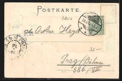 Passepartout-Lithographie Bremerhaven, Ortsansicht mit Hafen aus der Vogelschau, Wappen