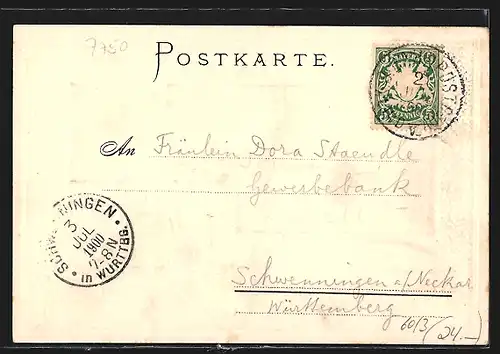 Passepartout-Lithographie Konstanz, Uferpartie mit Dampfboot, Wappen