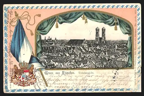 Passepartout-Lithographie München, Totalansicht mit Frauenkirche